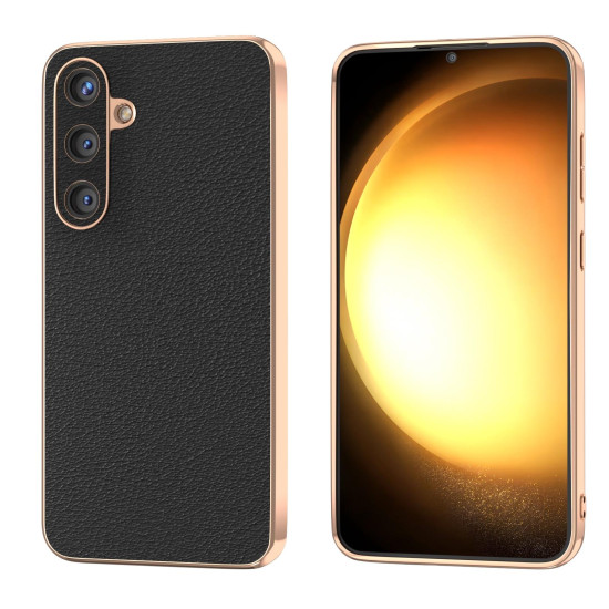 For Samsung Galaxy S24+ 5G Nano Plating Genuine Leather Wave Series Phone Case(Black)