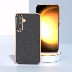 For Samsung Galaxy S24+ 5G Nano Plating Genuine Leather Wave Series Phone Case(Black)