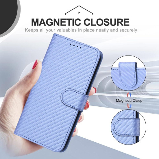 For Samsung Galaxy S24+ 5G YX0070 Carbon Fiber Buckle Leather Phone Case with Lanyard(Light Purple)