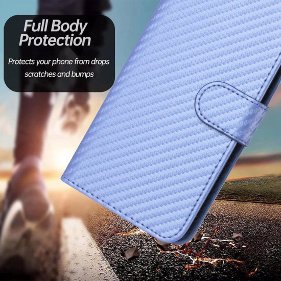 For Samsung Galaxy S24+ 5G YX0070 Carbon Fiber Buckle Leather Phone Case with Lanyard(Light Purple)