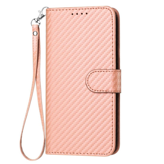 For Samsung Galaxy S24+ 5G YX0070 Carbon Fiber Buckle Leather Phone Case with Lanyard(Pink)