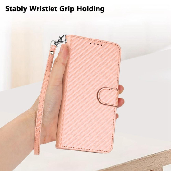 For Samsung Galaxy S24+ 5G YX0070 Carbon Fiber Buckle Leather Phone Case with Lanyard(Pink)