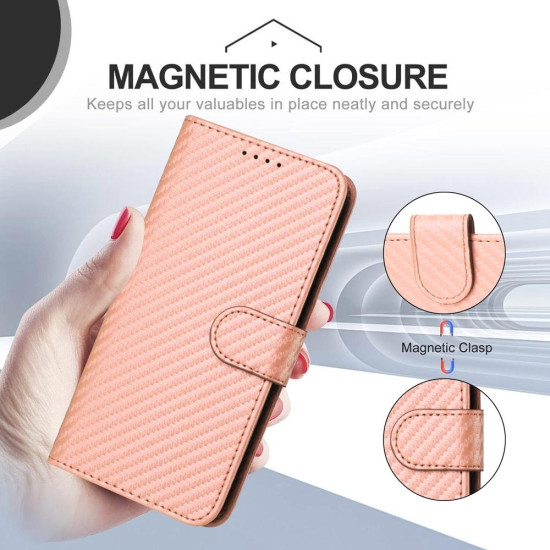 For Samsung Galaxy S24+ 5G YX0070 Carbon Fiber Buckle Leather Phone Case with Lanyard(Pink)