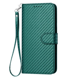 For Samsung Galaxy S24+ 5G YX0070 Carbon Fiber Buckle Leather Phone Case with Lanyard(Dark Green)