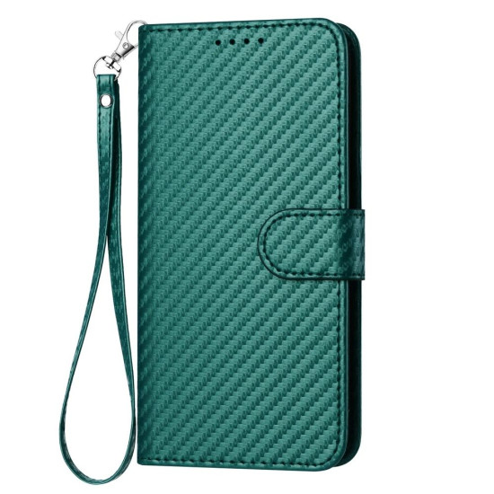 For Samsung Galaxy S24+ 5G YX0070 Carbon Fiber Buckle Leather Phone Case with Lanyard(Dark Green)