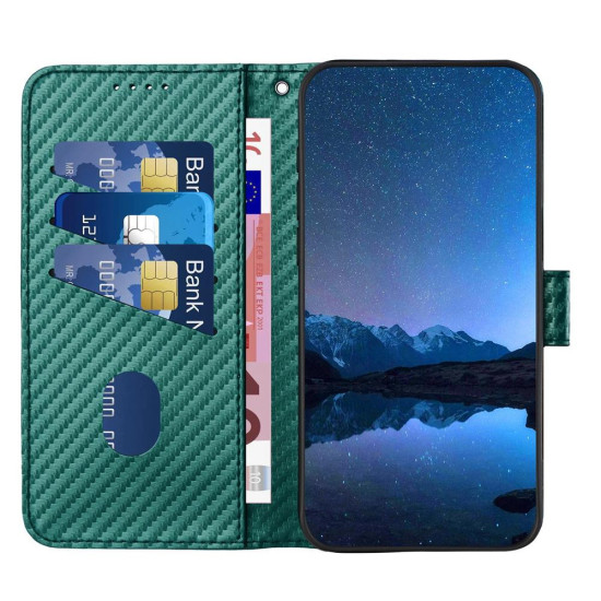 For Samsung Galaxy S24+ 5G YX0070 Carbon Fiber Buckle Leather Phone Case with Lanyard(Dark Green)