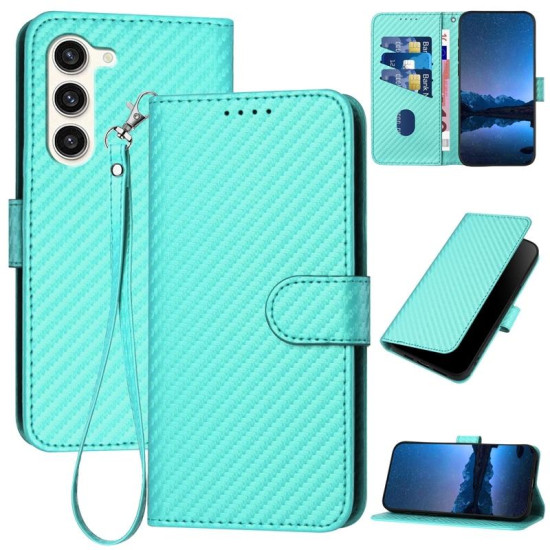 For Samsung Galaxy S23+ 5G YX0070 Carbon Fiber Buckle Leather Phone Case with Lanyard(Light Blue)