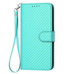 For Samsung Galaxy S23+ 5G YX0070 Carbon Fiber Buckle Leather Phone Case with Lanyard(Light Blue)