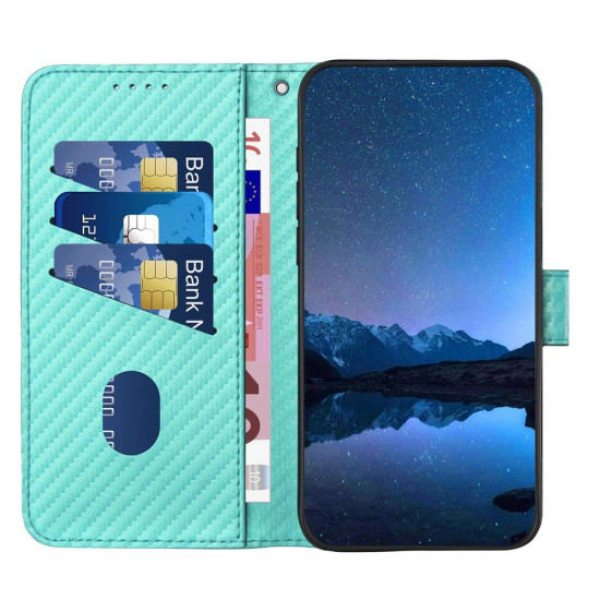 For Samsung Galaxy S23+ 5G YX0070 Carbon Fiber Buckle Leather Phone Case with Lanyard(Light Blue)