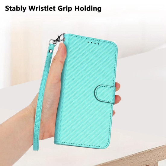 For Samsung Galaxy S23+ 5G YX0070 Carbon Fiber Buckle Leather Phone Case with Lanyard(Light Blue)