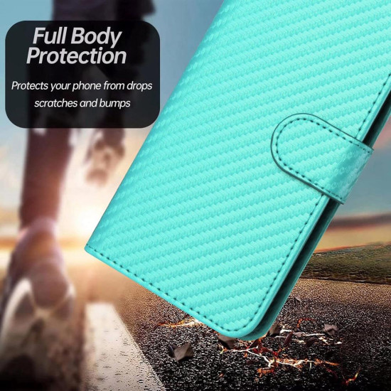 For Samsung Galaxy S23+ 5G YX0070 Carbon Fiber Buckle Leather Phone Case with Lanyard(Light Blue)