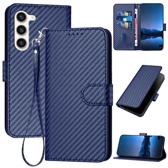 For Samsung Galaxy S23+ 5G YX0070 Carbon Fiber Buckle Leather Phone Case with Lanyard(Royal Blue)