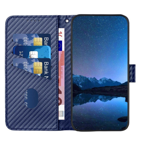 For Samsung Galaxy S23+ 5G YX0070 Carbon Fiber Buckle Leather Phone Case with Lanyard(Royal Blue)