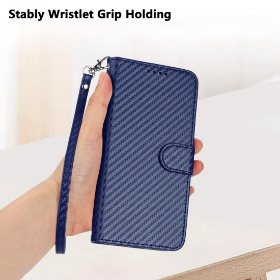 For Samsung Galaxy S23+ 5G YX0070 Carbon Fiber Buckle Leather Phone Case with Lanyard(Royal Blue)