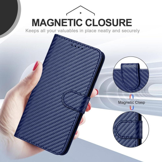 For Samsung Galaxy S23+ 5G YX0070 Carbon Fiber Buckle Leather Phone Case with Lanyard(Royal Blue)
