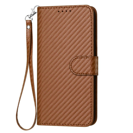For Samsung Galaxy S23+ 5G YX0070 Carbon Fiber Buckle Leather Phone Case with Lanyard(Coffee)