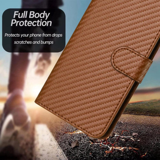For Samsung Galaxy S23+ 5G YX0070 Carbon Fiber Buckle Leather Phone Case with Lanyard(Coffee)
