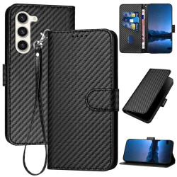 For Samsung Galaxy S23+ 5G YX0070 Carbon Fiber Buckle Leather Phone Case with Lanyard(Black)