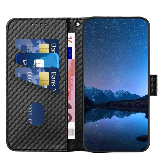 For Samsung Galaxy S23+ 5G YX0070 Carbon Fiber Buckle Leather Phone Case with Lanyard(Black)