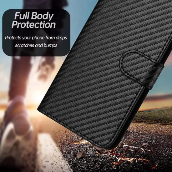 For Samsung Galaxy S23+ 5G YX0070 Carbon Fiber Buckle Leather Phone Case with Lanyard(Black)