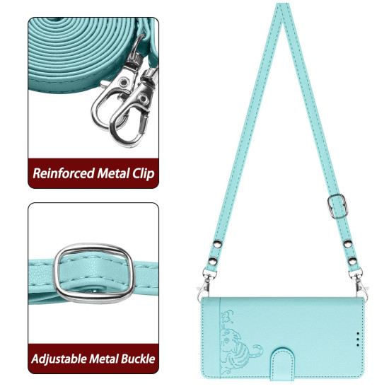 For Samsung Galaxy S24+ 5G Cat Rat Embossed Pattern RFID Leather Phone Case with Lanyard(Mint Green)