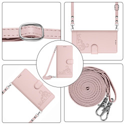For Samsung Galaxy S24+ 5G Cat Rat Embossed Pattern RFID Leather Phone Case with Lanyard(Pink)