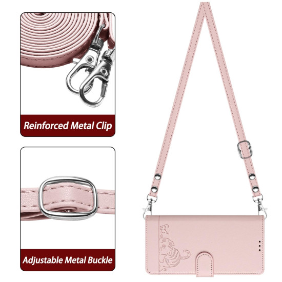 For Samsung Galaxy S24+ 5G Cat Rat Embossed Pattern RFID Leather Phone Case with Lanyard(Pink)