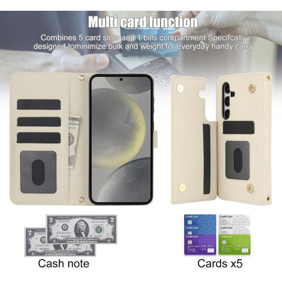For Samsung Galaxy S24+ 5G Crossbody Multifunction Rhombic Leather Phone Case(White)