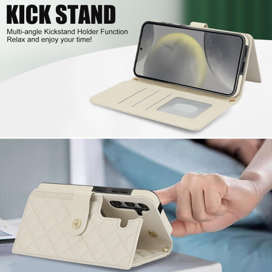 For Samsung Galaxy S24+ 5G Crossbody Multifunction Rhombic Leather Phone Case(White)