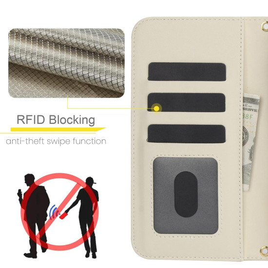 For Samsung Galaxy S24+ 5G Crossbody Multifunction Rhombic Leather Phone Case(White)