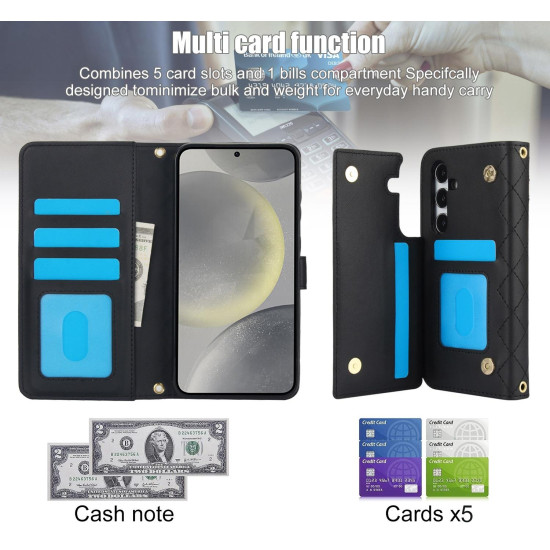 For Samsung Galaxy S24+ 5G Crossbody Multifunction Rhombic Leather Phone Case(Black)