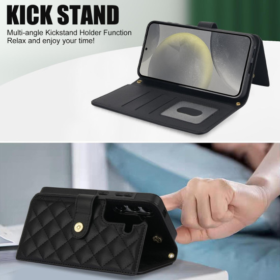 For Samsung Galaxy S24+ 5G Crossbody Multifunction Rhombic Leather Phone Case(Black)