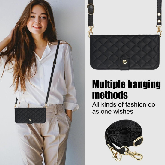 For Samsung Galaxy S24+ 5G Crossbody Multifunction Rhombic Leather Phone Case(Black)
