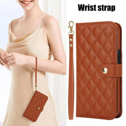 For Samsung Galaxy S24+ 5G Crossbody Multifunction Rhombic Leather Phone Case(Brown)