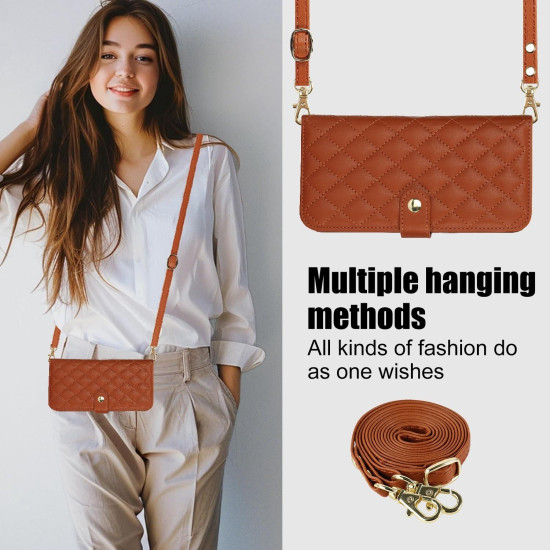 For Samsung Galaxy S24+ 5G Crossbody Multifunction Rhombic Leather Phone Case(Brown)
