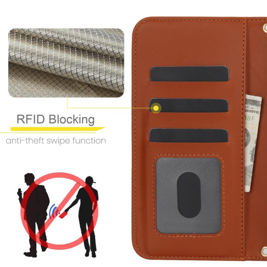 For Samsung Galaxy S24+ 5G Crossbody Multifunction Rhombic Leather Phone Case(Brown)