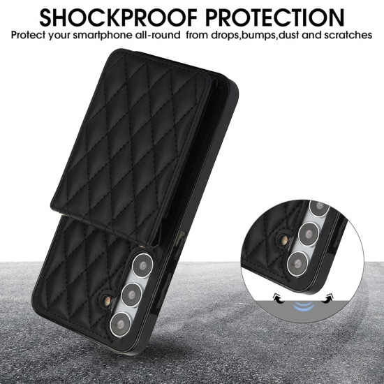 For Samsung Galaxy S24+ 5G YM015 Crossbody Rhombic Card Bag RFID Phone Case(Black)