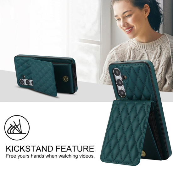 For Samsung Galaxy S24+ 5G YM015 Crossbody Rhombic Card Bag RFID Phone Case(Green)