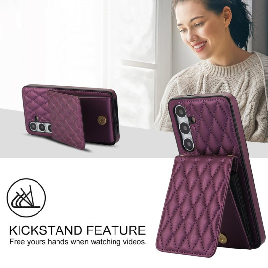 For Samsung Galaxy S24+ 5G YM015 Crossbody Rhombic Card Bag RFID Phone Case(Dark Purple)