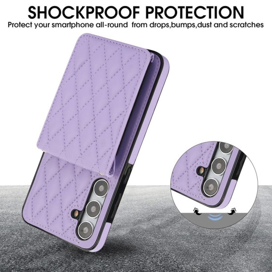 For Samsung Galaxy S24+ 5G YM015 Crossbody Rhombic Card Bag RFID Phone Case(Light Purple)
