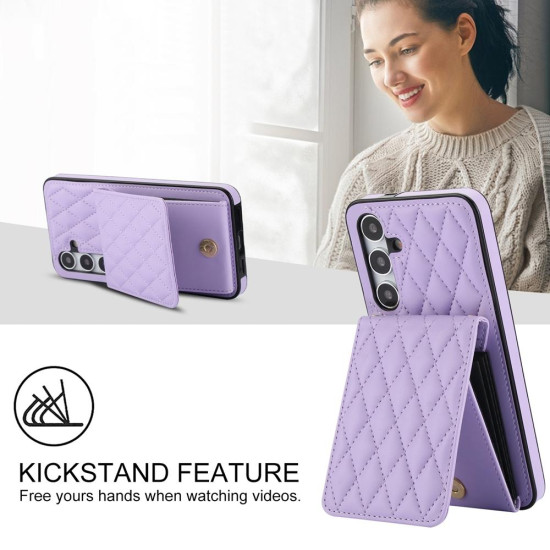 For Samsung Galaxy S24+ 5G YM015 Crossbody Rhombic Card Bag RFID Phone Case(Light Purple)