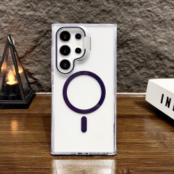 For Samsung Galaxy S24+ 5G J2 High Transparent MagSafe Magnetic Frame Holder Phone Case(Dark Purple)