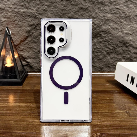 For Samsung Galaxy S24+ 5G J2 High Transparent MagSafe Magnetic Frame Holder Phone Case(Dark Purple)