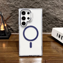 For Samsung Galaxy S24+ 5G J2 High Transparent MagSafe Magnetic Frame Holder Phone Case(Royal Blue)