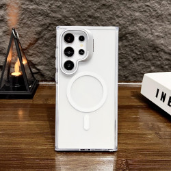 For Samsung Galaxy S24+ 5G J2 High Transparent MagSafe Magnetic Frame Holder Phone Case(White)