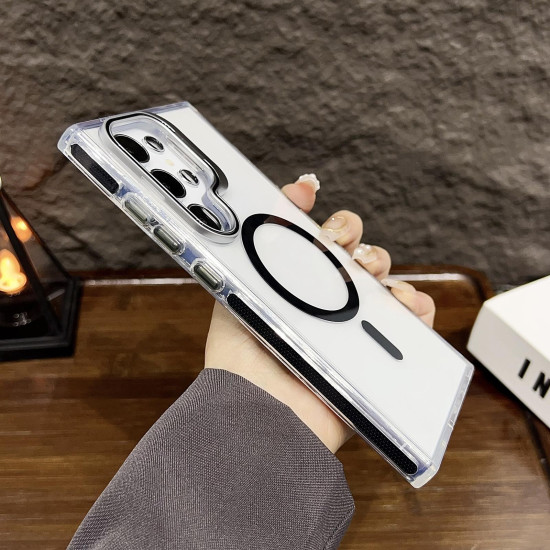For Samsung Galaxy S24+ 5G J2 High Transparent MagSafe Magnetic Frame Holder Phone Case(White)