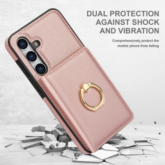 For Samsung Galaxy S24+ 5G RFID Anti-theft Card Ring Holder Phone Case(Rose Gold)