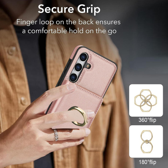 For Samsung Galaxy S24+ 5G RFID Anti-theft Card Ring Holder Phone Case(Rose Gold)
