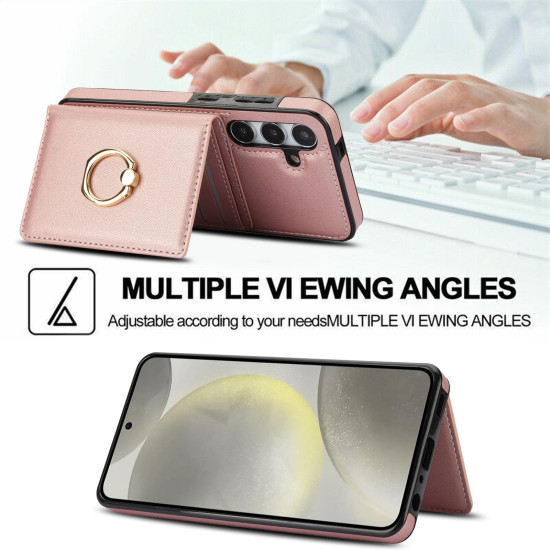 For Samsung Galaxy S24+ 5G RFID Anti-theft Card Ring Holder Phone Case(Rose Gold)