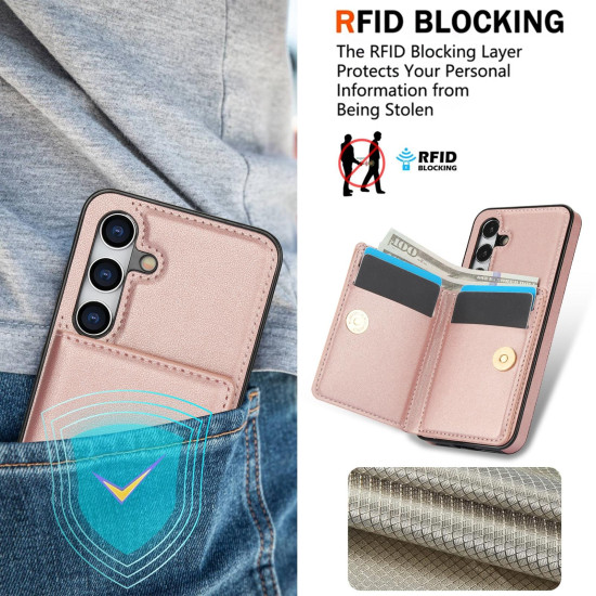 For Samsung Galaxy S24+ 5G RFID Anti-theft Card Ring Holder Phone Case(Rose Gold)